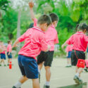 Students at school outside for a fundraising event